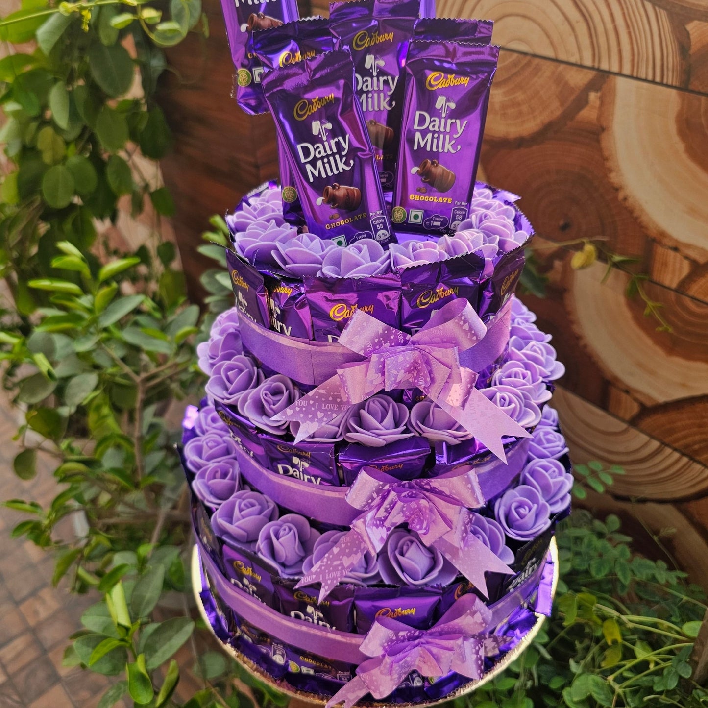 3 - Tier Dairy Milk Chocolate Tower β With Elegant Purple Flowers π - Ajmer Gift Charm