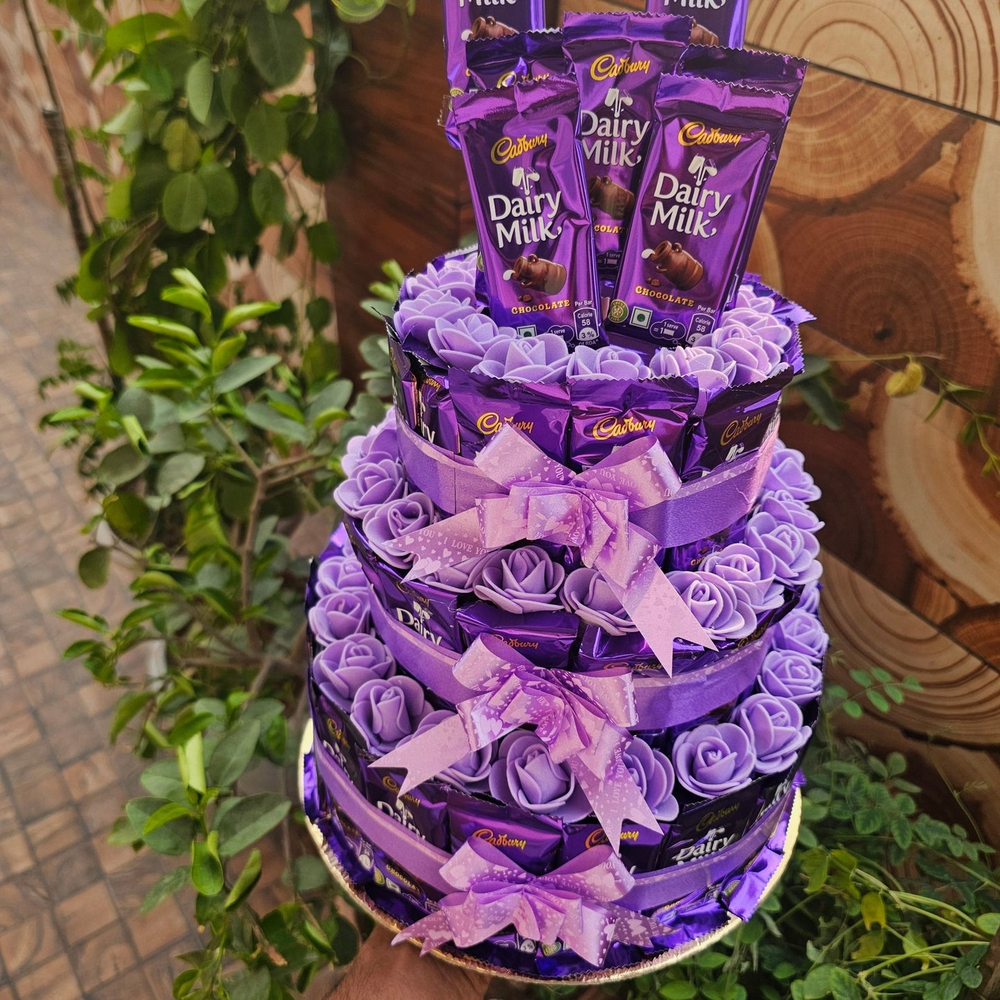3 - Tier Dairy Milk Chocolate Tower β With Elegant Purple Flowers π - Ajmer Gift Charm