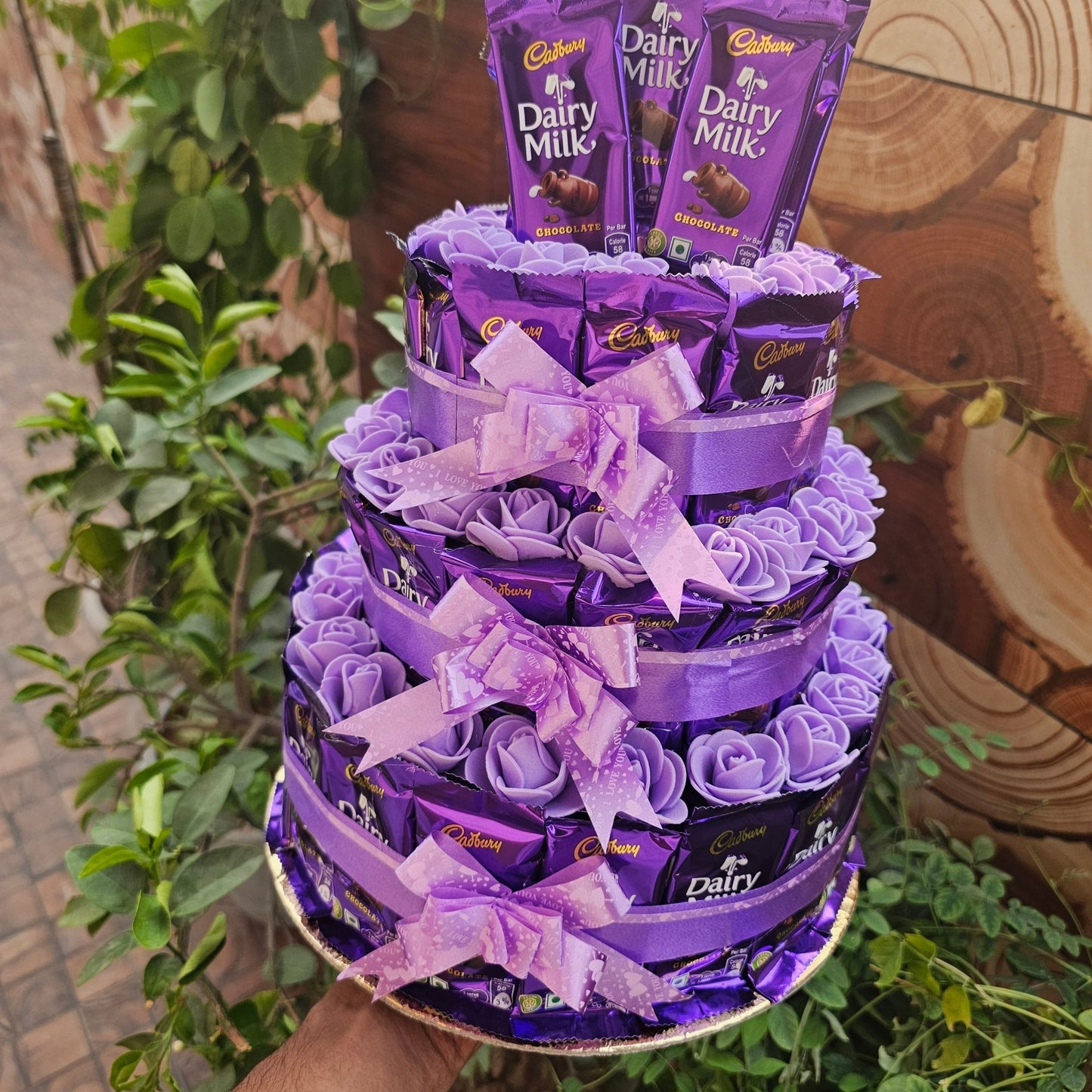 3 - Tier Dairy Milk Chocolate Tower β With Elegant Purple Flowers π - Ajmer Gift Charm
