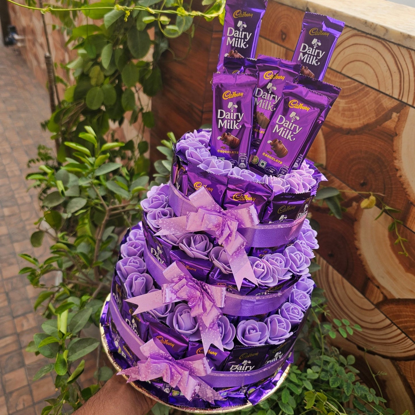 3 - Tier Dairy Milk Chocolate Tower β With Elegant Purple Flowers π - Ajmer Gift Charm