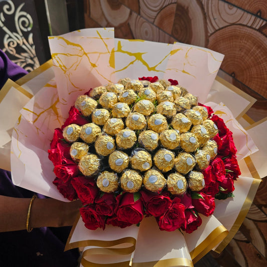 50 Ferrero Rocher & Red Rose Luxury Bouquet | Premium Chocolate Flower Bouquet Gift - Ajmer Gift Charm