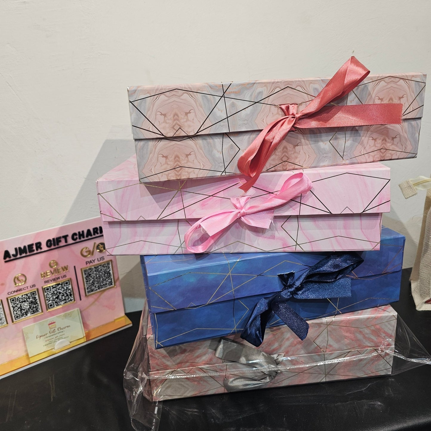 Collapsible Ribbon Gift Box – 14×10×4 inch (Luxury Textured Finish) - Ajmer Gift Charm