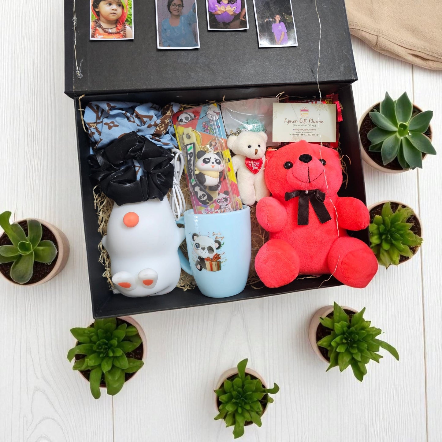 Customizable Gift Hamper Black ribbon box for Her – Under ₹1500 | Sipper, Cosmetics, Chocolates & More - Ajmer Gift Charm