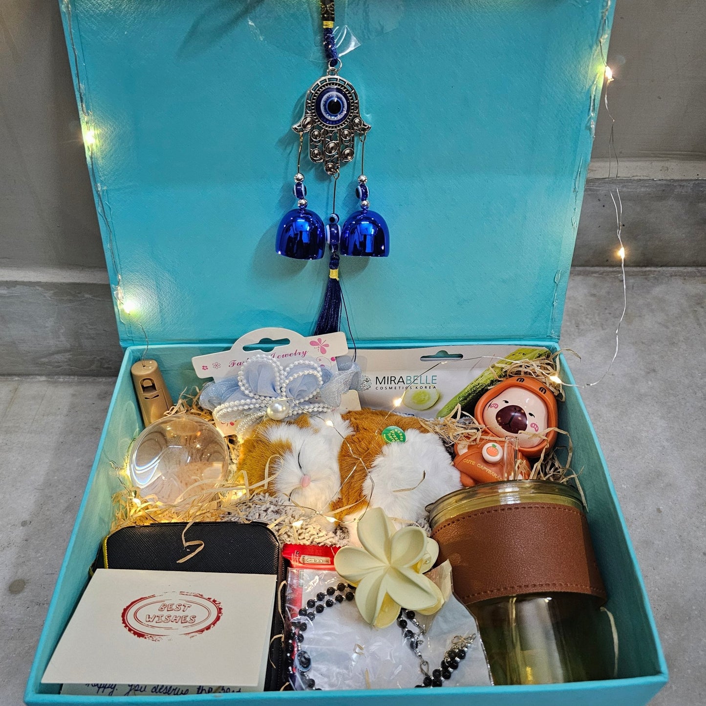 Cute Ribbon Box Gift Hamper – Cat Sipper, Lamp, Jewellery & More (Under ₹1500) - Ajmer Gift Charm