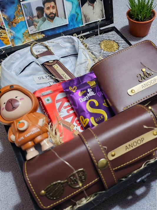 Shirt & Customized Name Wallet Combo for Him – Premium Gift Trunk Box - Ajmer Gift Charm