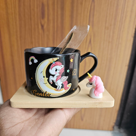 🦄 Unicorn Ceramic Mug with Spoon – Magical Sips for Little Ones! 🌈 - Ajmer Gift Charm