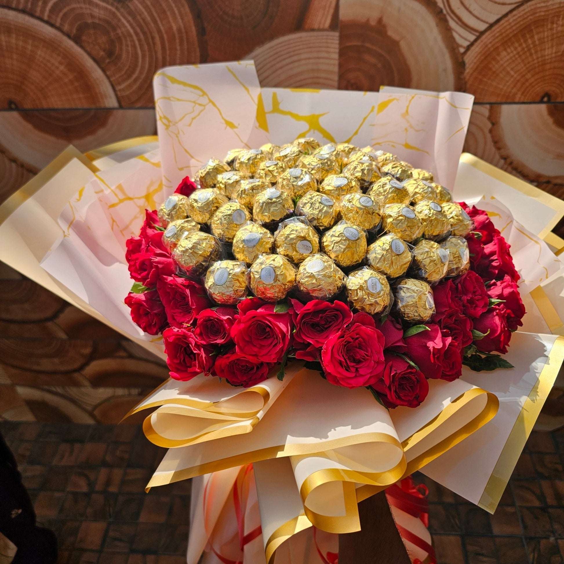 50 Ferrero Rocher & Red Rose Luxury Bouquet | Premium Chocolate Flower Bouquet Gift - Ajmer Gift Charm