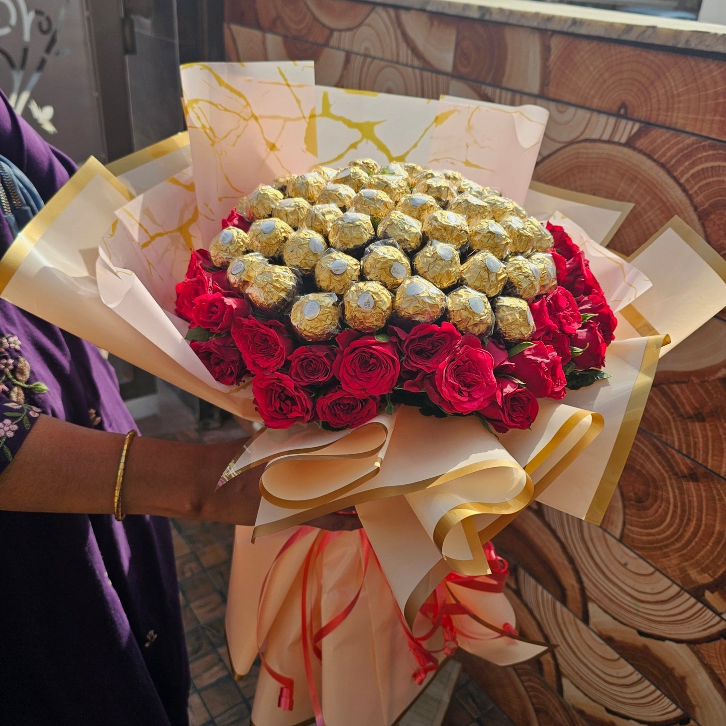 50 Ferrero Rocher & Red Rose Luxury Bouquet | Premium Chocolate Flower Bouquet Gift - Ajmer Gift Charm
