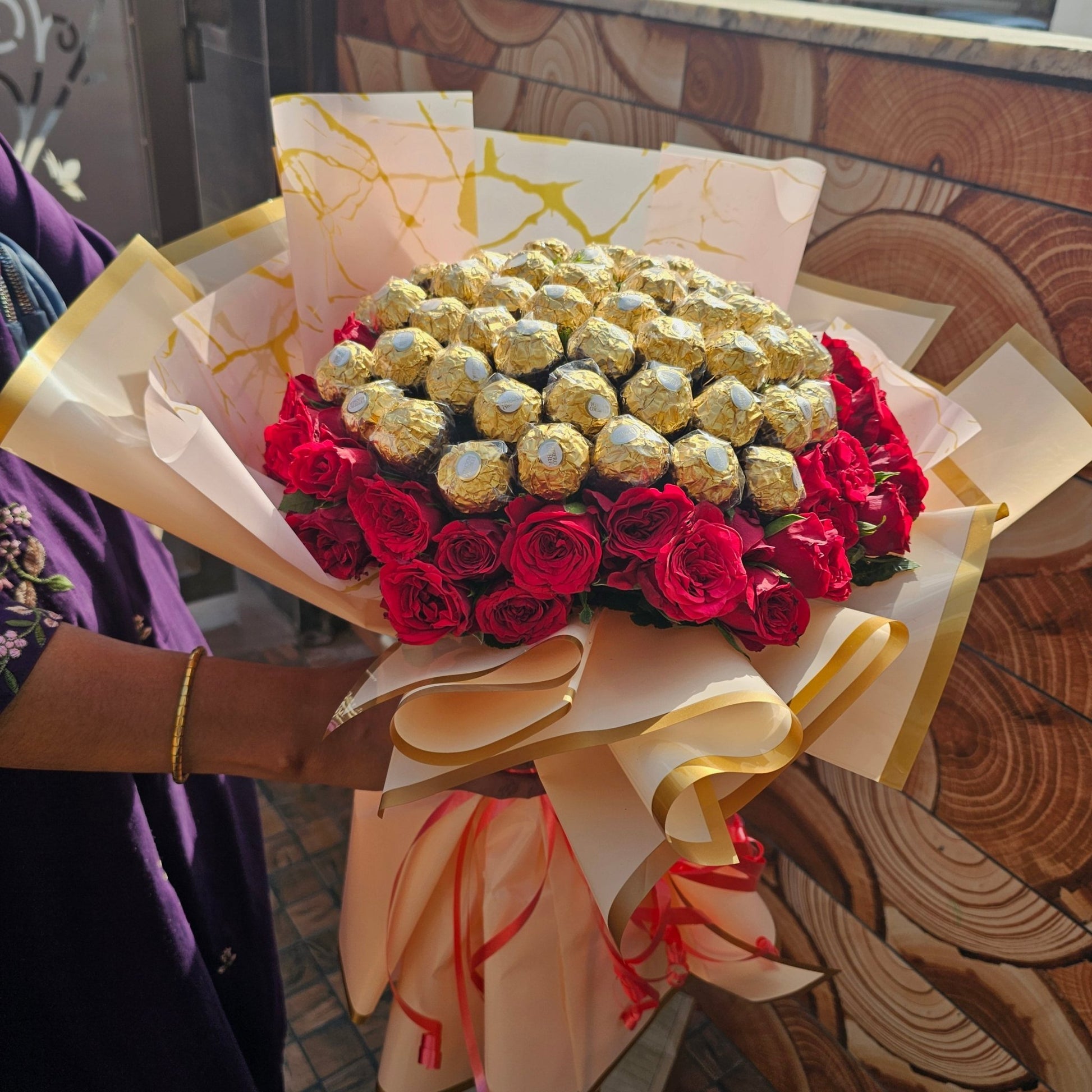 50 Ferrero Rocher & Red Rose Luxury Bouquet | Premium Chocolate Flower Bouquet Gift - Ajmer Gift Charm