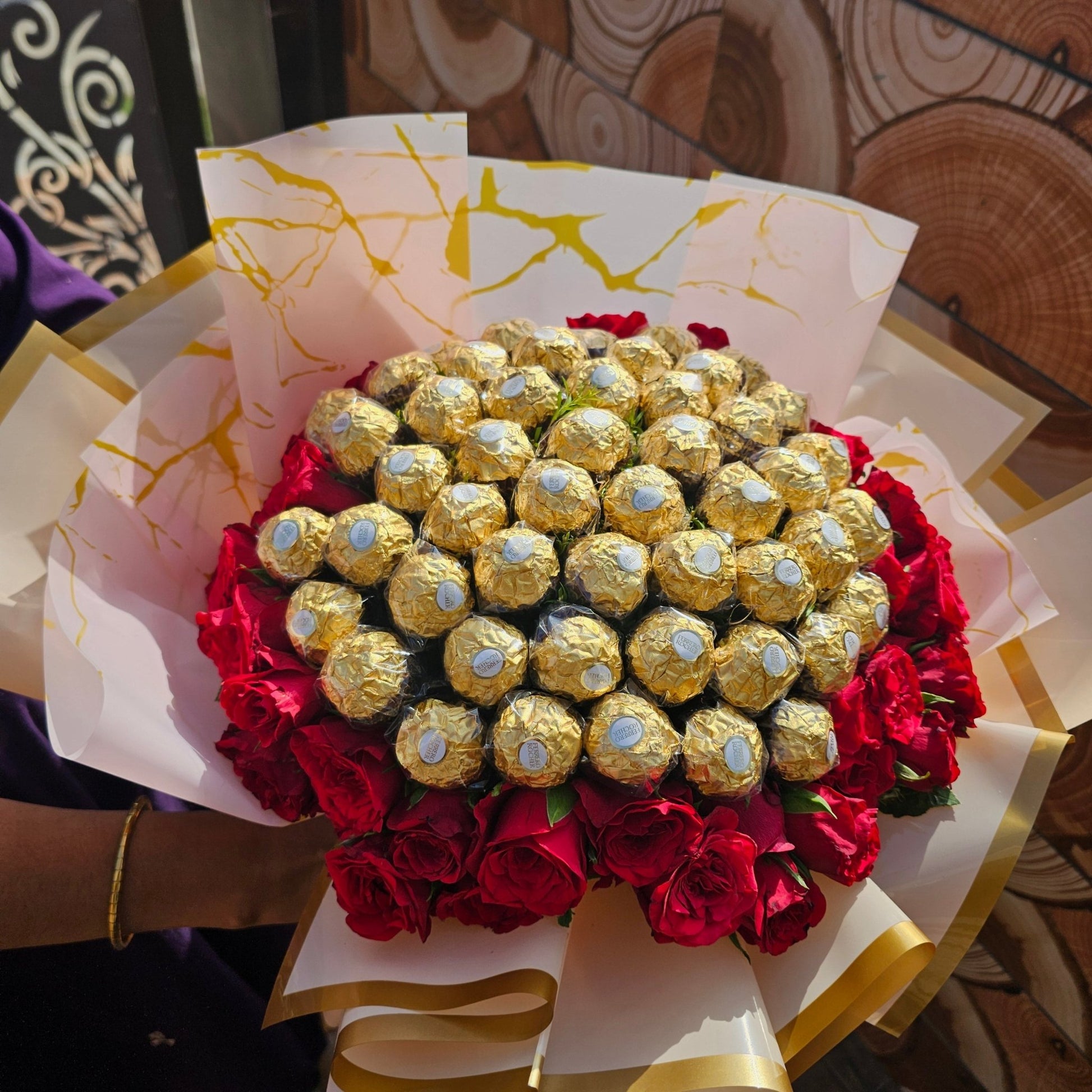 50 Ferrero Rocher & Red Rose Luxury Bouquet | Premium Chocolate Flower Bouquet Gift - Ajmer Gift Charm