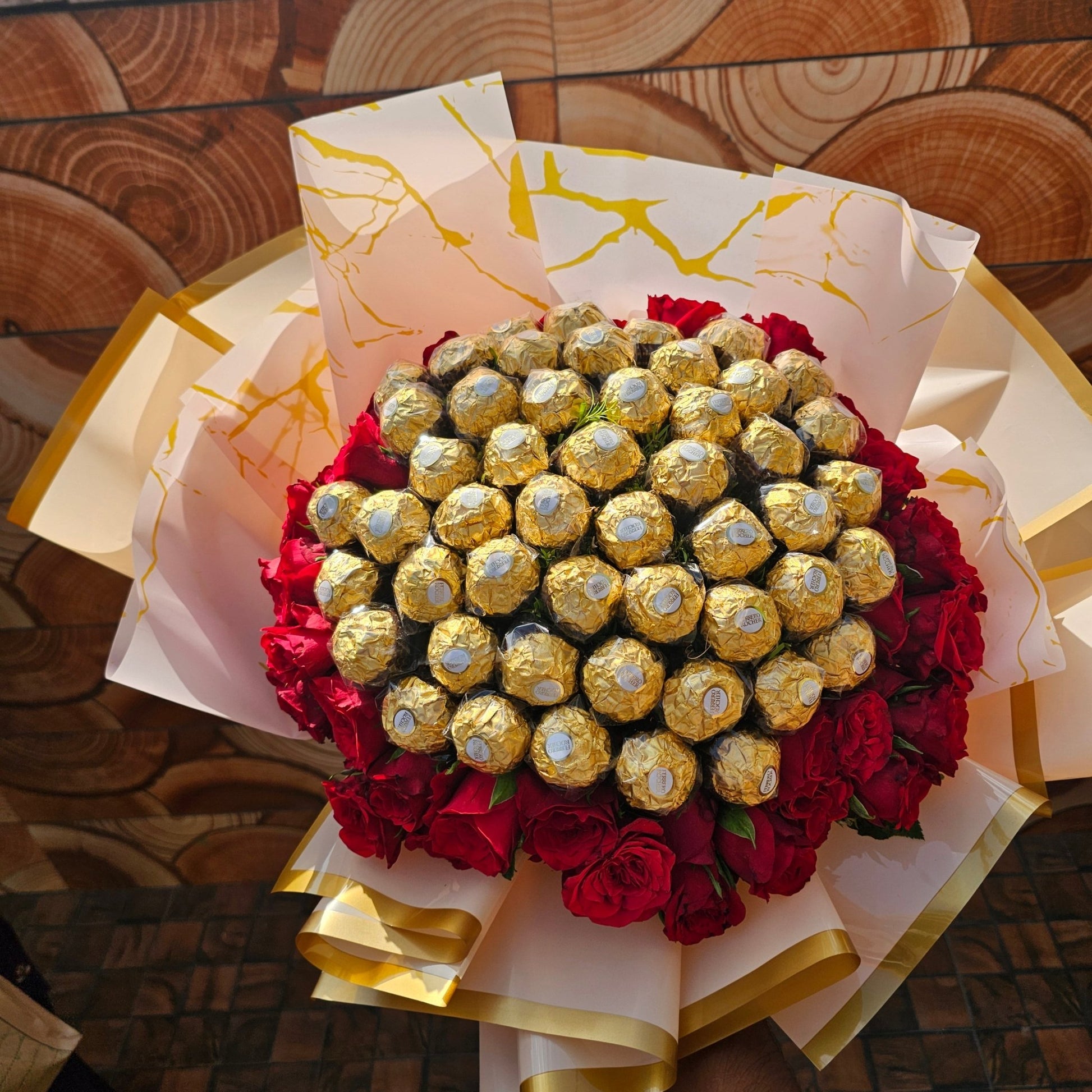 50 Ferrero Rocher & Red Rose Luxury Bouquet | Premium Chocolate Flower Bouquet Gift - Ajmer Gift Charm