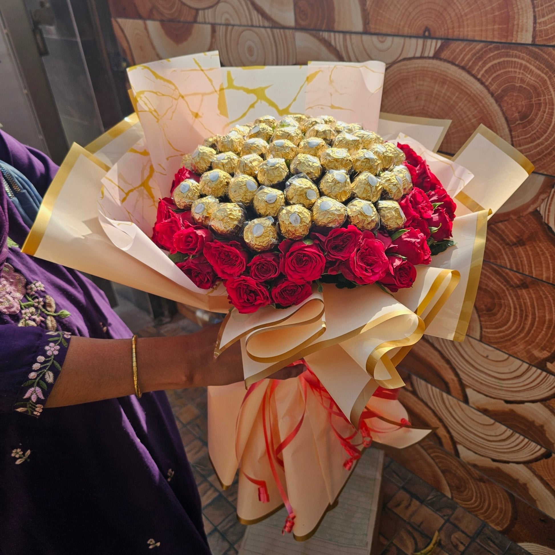 50 Ferrero Rocher & Red Rose Luxury Bouquet | Premium Chocolate Flower Bouquet Gift - Ajmer Gift Charm