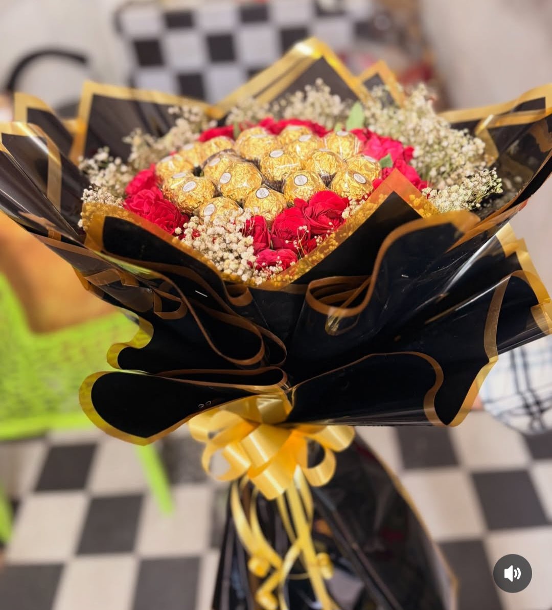 Black Bouquet with Red Roses & Ferrero Rocher | Luxury Chocolate Flower Bouquet - Ajmer Gift Charm