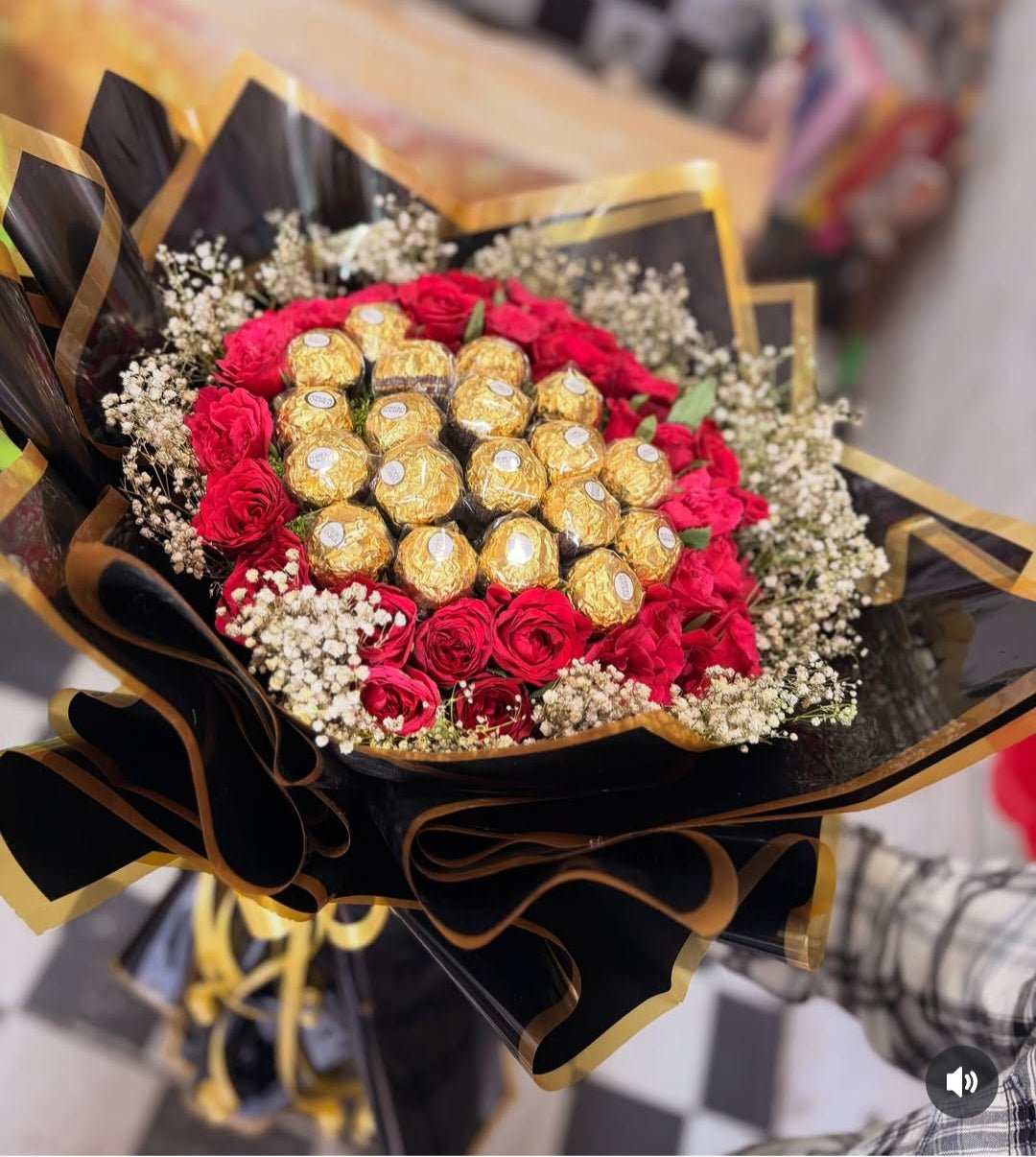 Black Bouquet with Red Roses & Ferrero Rocher | Luxury Chocolate Flower Bouquet - Ajmer Gift Charm