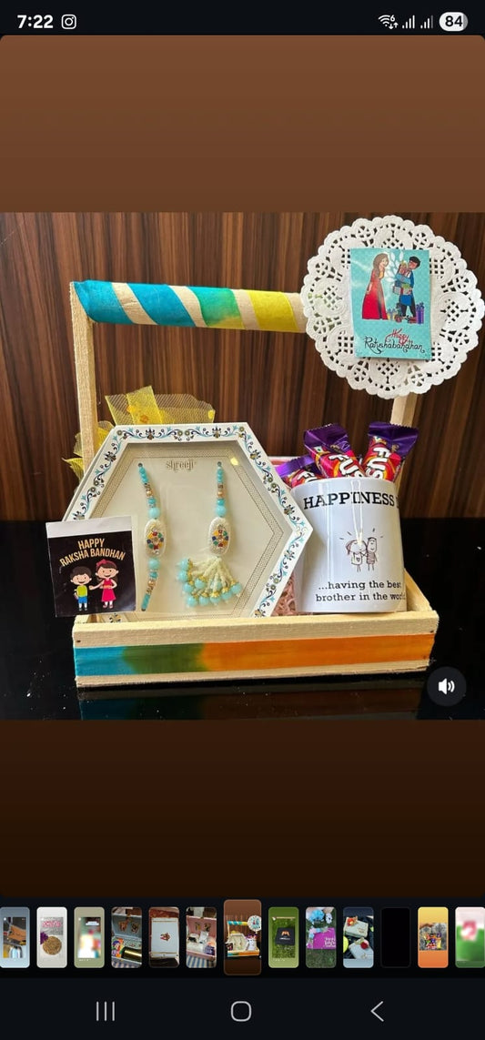 Celebrate Rakhi with Love: Bhai Bhabhi Gift Tray with Personalized Mug, Rakhis, Chocolates & Dryfruits - Ajmer Gift Charm