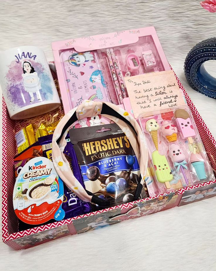 Cute Rakhi Gift Hamper for Sister | Personalised Mug, Chocolates & Stationery - Ajmer Gift Charm