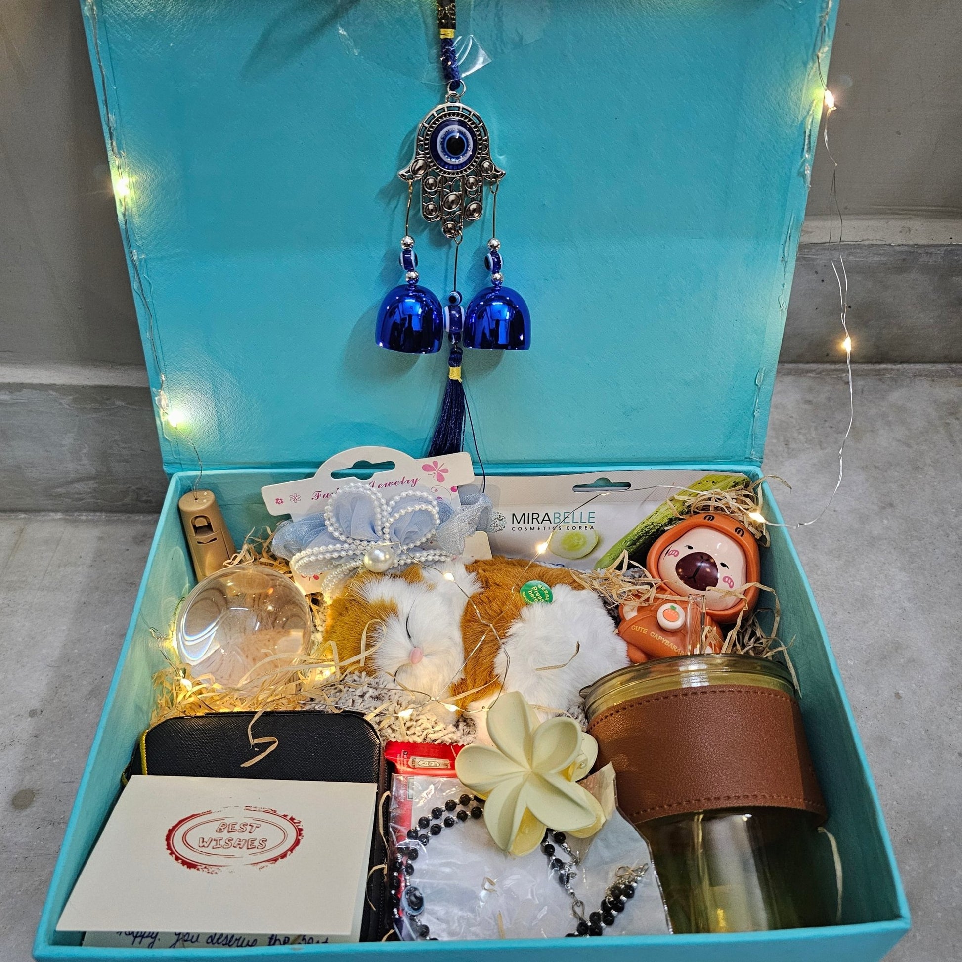 Cute Ribbon Box Gift Hamper – Cat Sipper, Lamp, Jewellery & More (Under ₹1500) - Ajmer Gift Charm