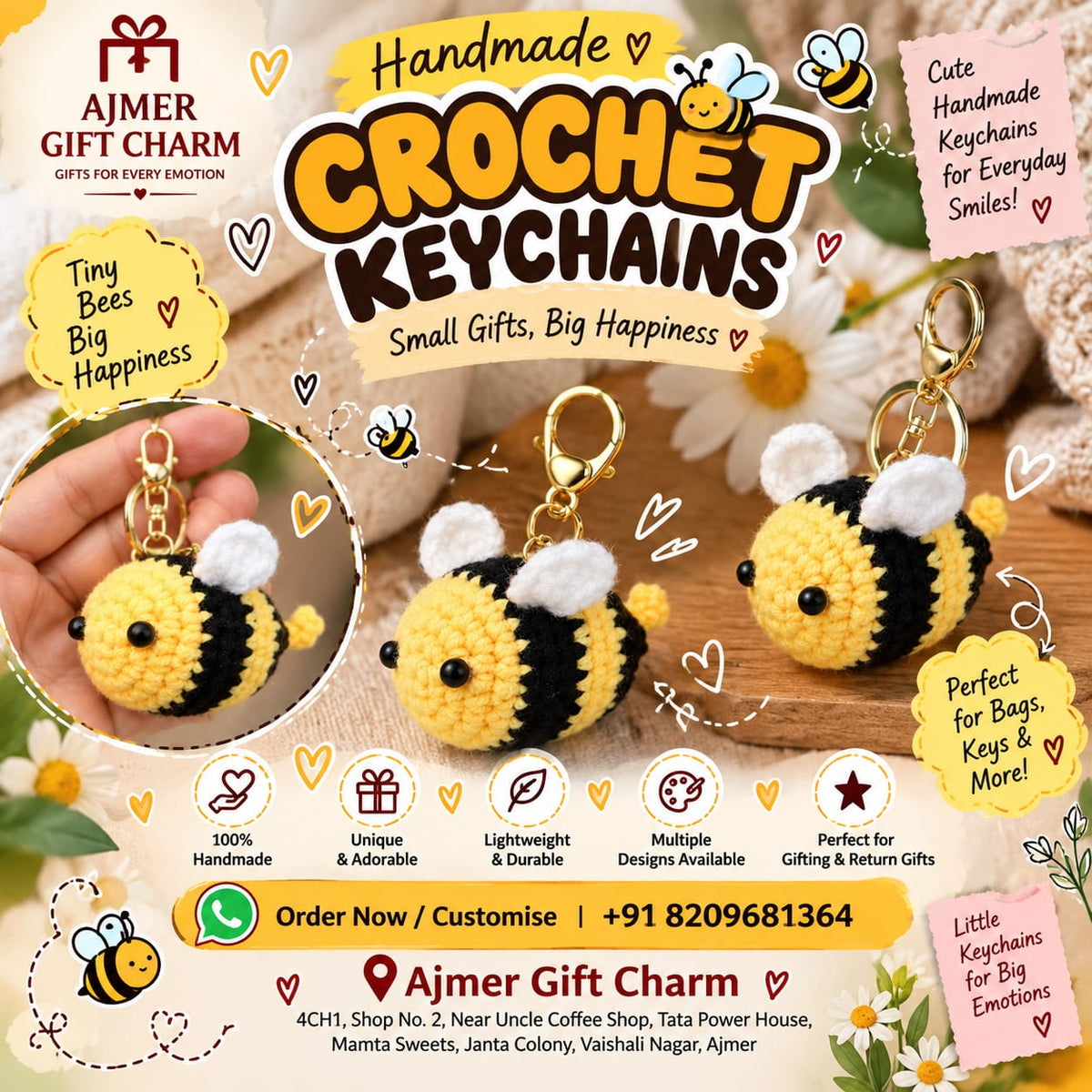 Handmade Crochet Bee Keychain – Cute, Mini & Perfect for Gifting 🐝💛 - Ajmer Gift Charm