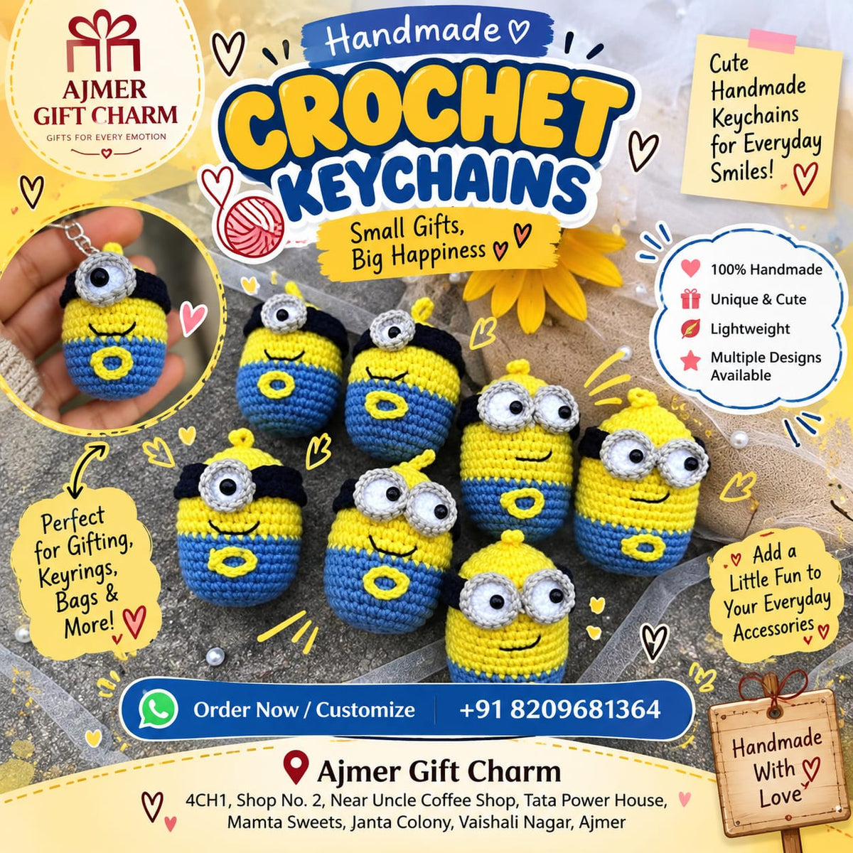 Handmade Crochet Minion Keychains – Cute, Fun & Perfect for Gifting 💛💙 - Ajmer Gift Charm