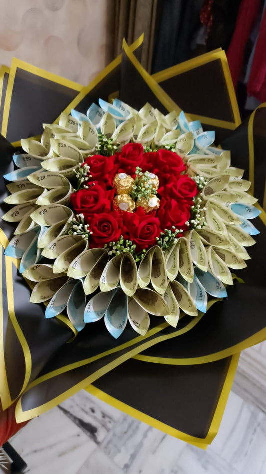 Luxury Shagun Money Bouquet 💸 | Round Cash Flower Arrangement (₹1100) - Ajmer Gift Charm