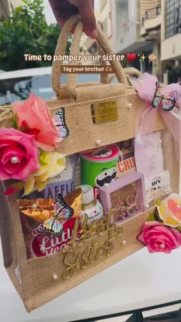 Special Gift Hamper Bag for Sister — Chocolates, Food Treats, Cosmetics & Accessories