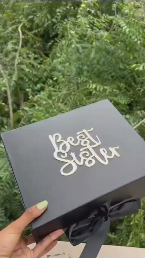 Luxury Rakhi Gift Hamper — Black Box with Acrylic Lid, Fairy Lights & Personalized Photos