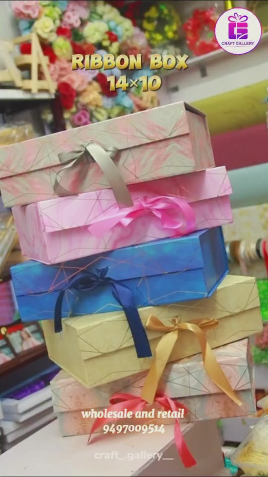 Collapsible Ribbon Gift Box – 14×10×4 inch (Luxury Textured Finish)