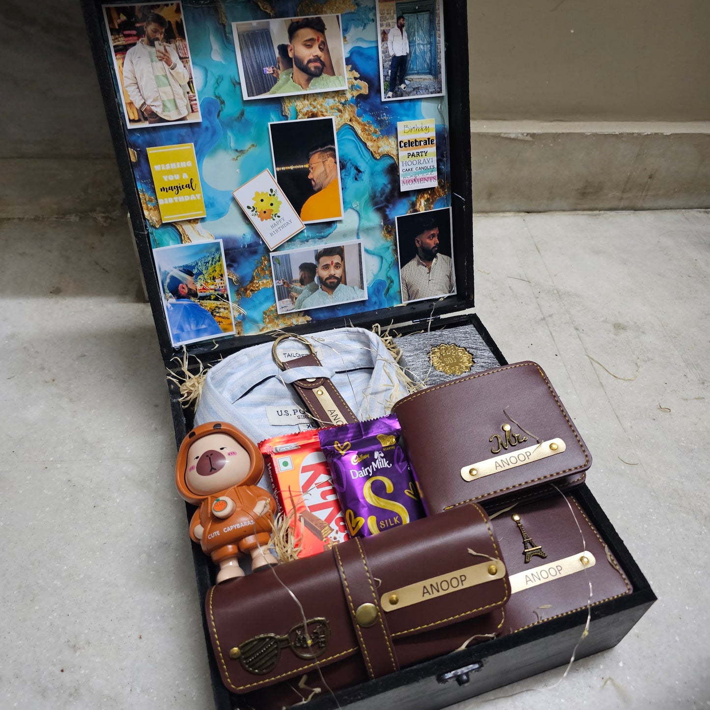 Shirt & Customized Name Wallet Combo for Him – Premium Gift Trunk Box