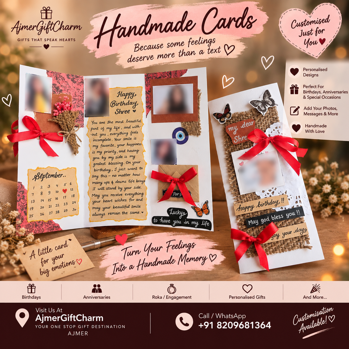 Handmade Aesthetic Birthday Cards | Personalized Love & Memory Cards