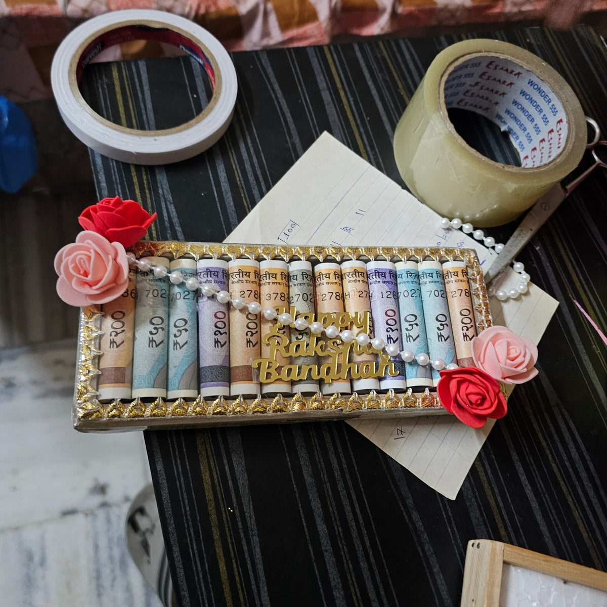 ✨ ₹2100 Shagun Envelope Platter | Premium Raksha Bandhan Cash Gift Tray - Ajmer Gift Charm