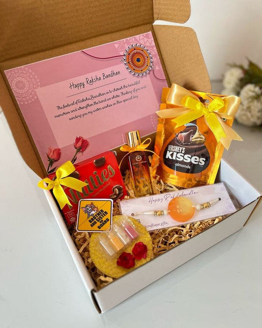 Sweet Raksha Bandhan Gift Hamper for Brother | Chocolates, Perfume & Rakhi - Ajmer Gift Charm