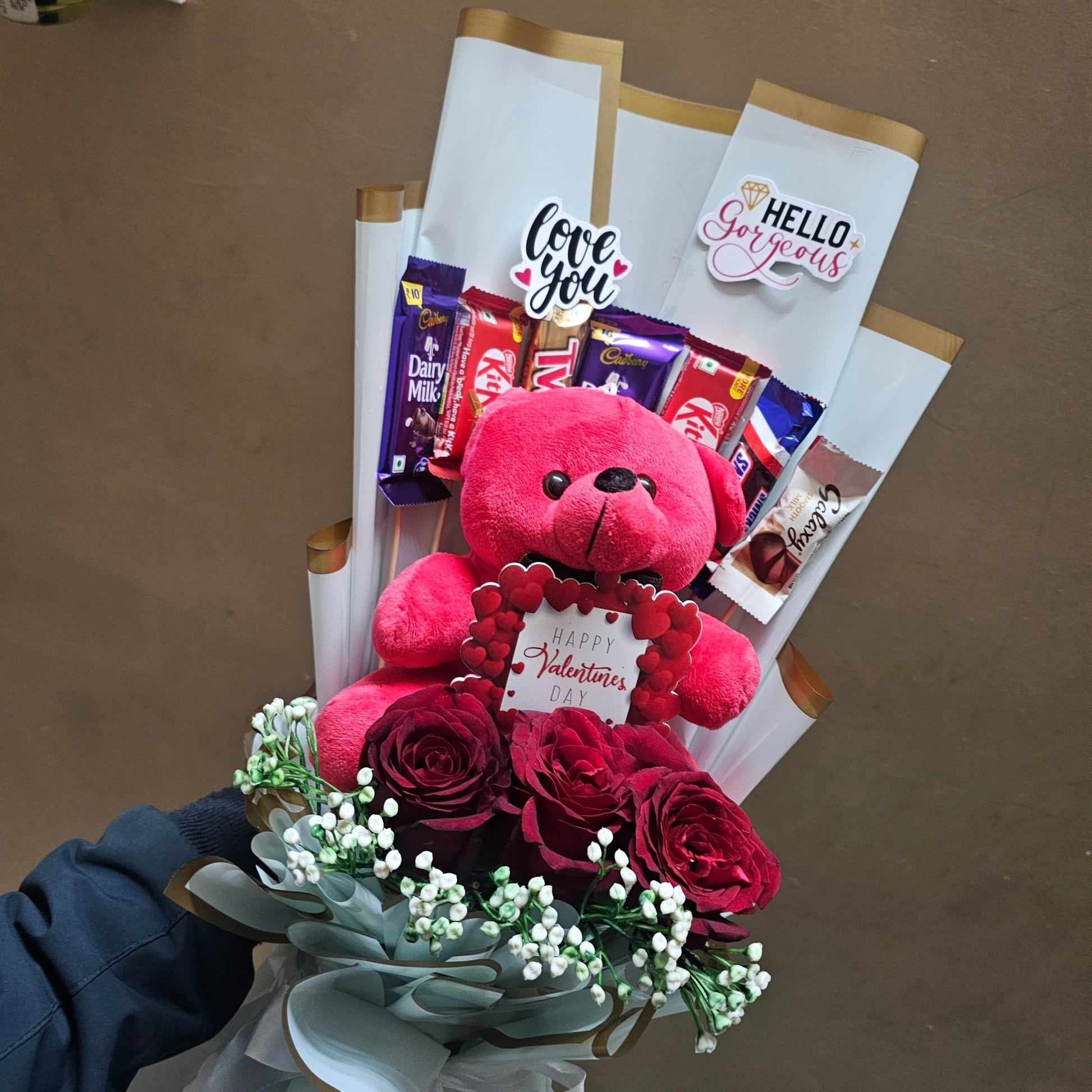 Teddy Chocolate Rose Bouquet 💖🧸🌹 | Premium Gift Combo (₹1350) - Ajmer Gift Charm