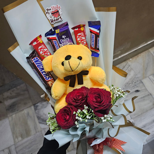 Teddy Chocolate Rose Bouquet 💖🧸🌹 | Premium Gift Combo (₹1350) - Ajmer Gift Charm