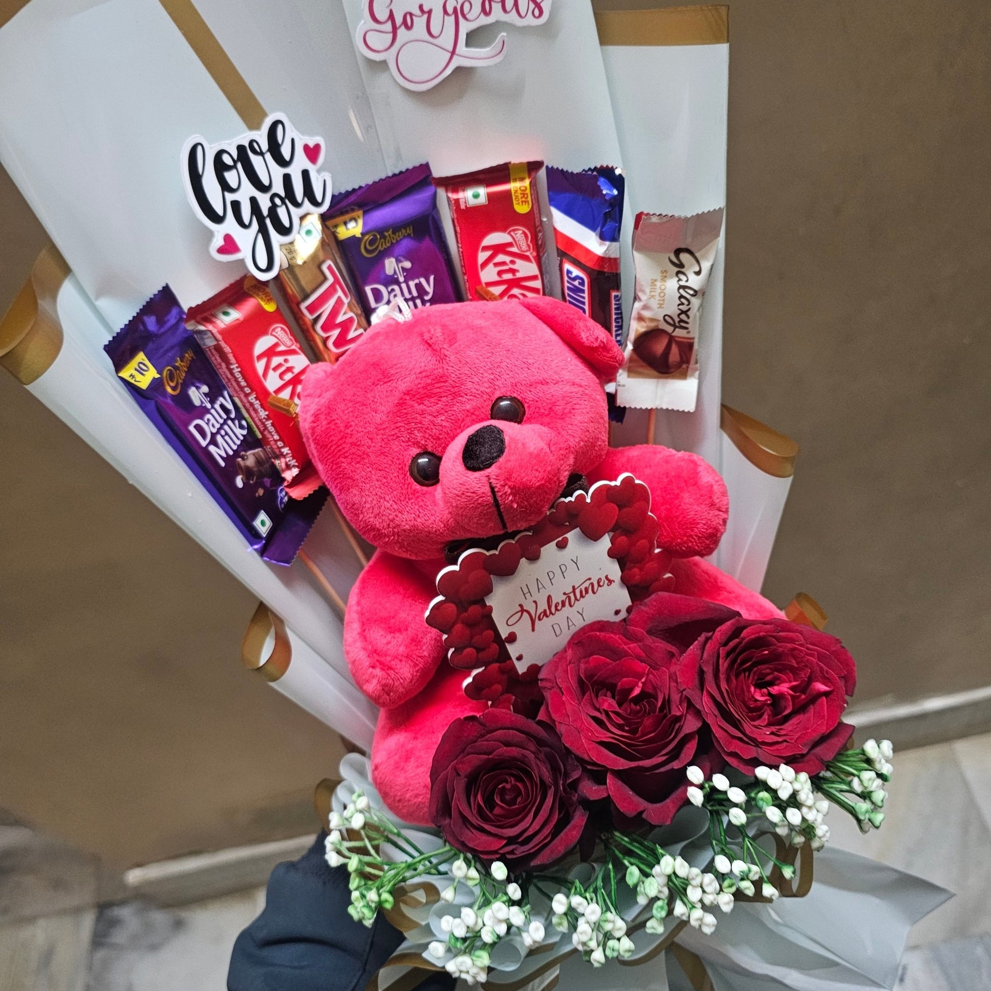 Teddy Chocolate Rose Bouquet 💖🧸🌹 | Premium Gift Combo (₹1350) - Ajmer Gift Charm