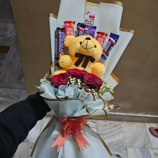 Teddy Chocolate Rose Bouquet 💖🧸🌹 | Premium Gift Combo (₹1350) - Ajmer Gift Charm