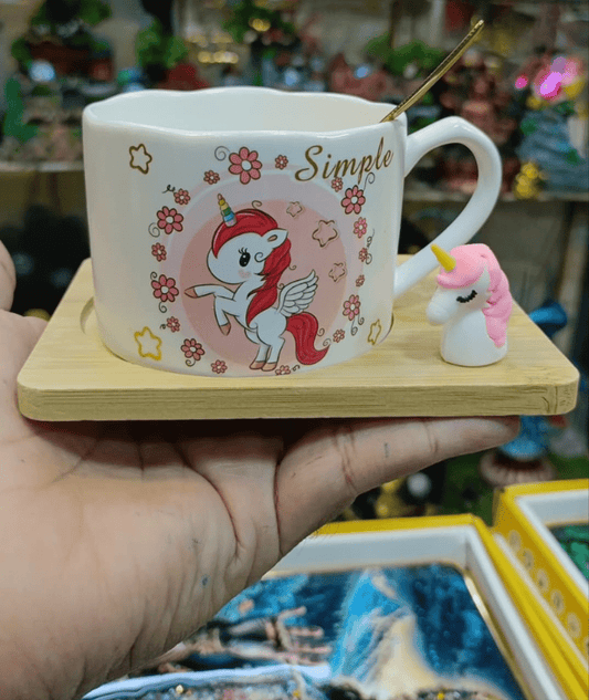 🦄 Unicorn Ceramic Mug with Spoon – Magical Sips for Little Ones! 🌈 - Ajmer Gift Charm