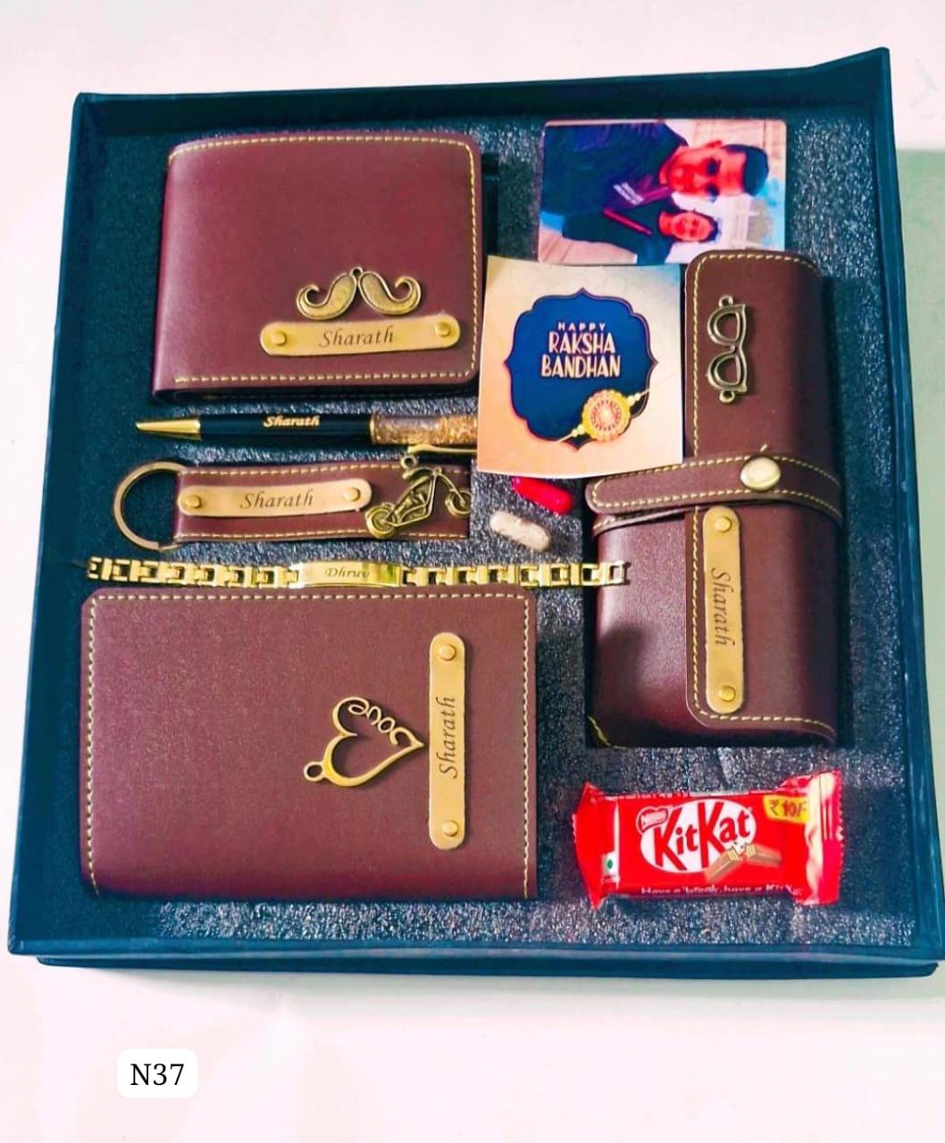 Useful Rakhi Combo — Customised Wallet, Passport Cover, Keychain, Sunglasses Cover, Bracelet & More - Ajmer Gift Charm