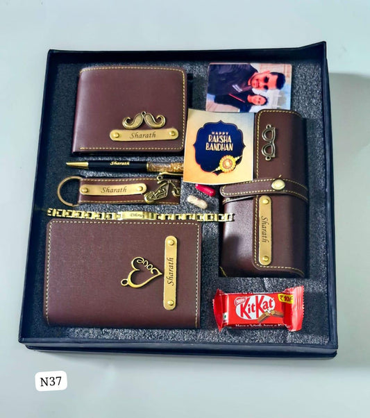 Useful Rakhi Combo — Customised Wallet, Passport Cover, Keychain, Sunglasses Cover, Bracelet & More - Ajmer Gift Charm